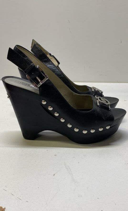 Michael Kors Black Leather Studded Slingback Wedge Heels Size 8.5 M image number 1