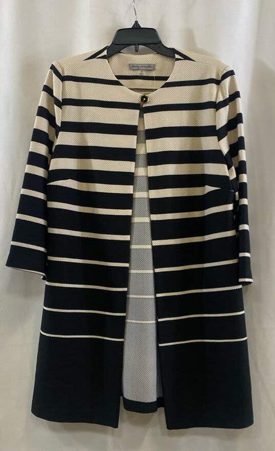 NWT Danny And Nicole Womens Black Ivory Striped 3/4 Sleeve Duster Jacket Size 16 image number 1