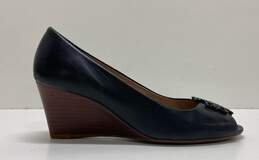 Tory Burch Lowell II Black Peep Toe Wedge Pump Heels Women's Size 6.5