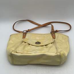 Coach Womens Yellow Monogram Patent Leather Lined Double Handle Zip Top Tote Bag