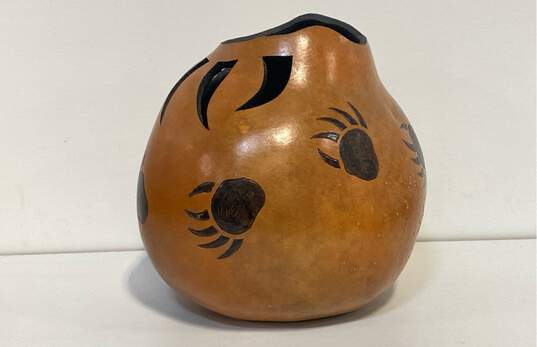 Southwest Hand Carved Gourd 10 in Tall - Bear Print/Claw Design  Art Vase image number 2