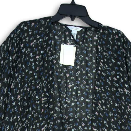 NWT Lauren Conrad Womens Black Floral Ruffle Kimono Blouse Top One Size image number 3