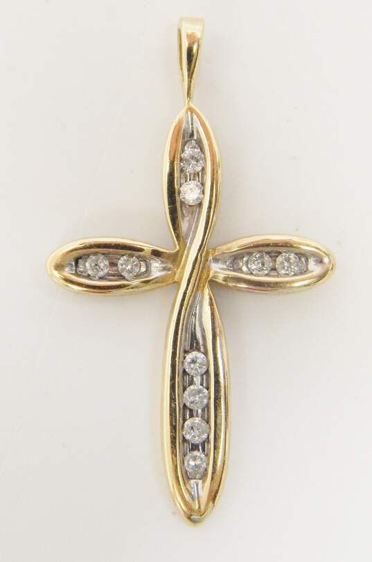 10K Yellow Gold 0.15 CTTW Round Diamond Channel Set Cross Pendant 1.2g image number 1