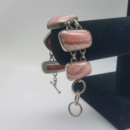 Ancient Echos Sterling Silver Rose Colored Agate Link Bracelet 64.77g image number 1