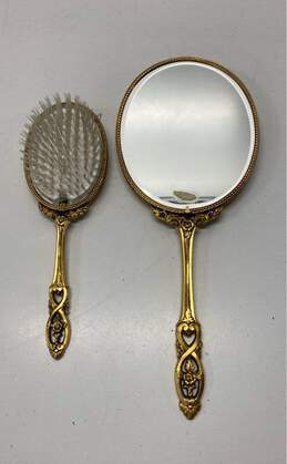 Victorian Vanity Set of 2, Hand Held Mirror and Matching Nylon Brush Made USA