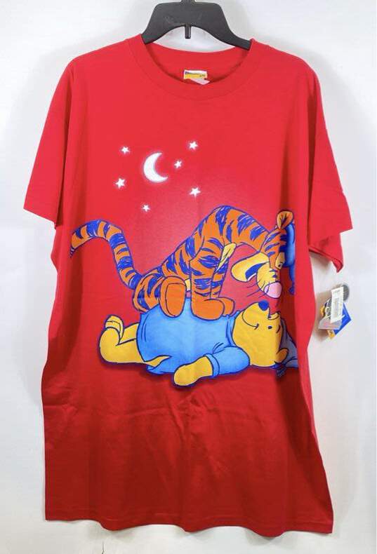 NWT Disney 2000 Womens Red Cotton Winnie The Pooh Graphic T-Shirt One Size image number 1