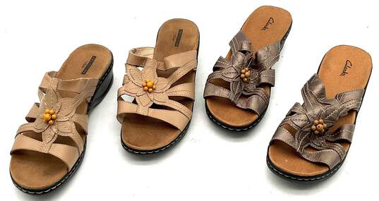 2 Pairs Clarks Beige/Bronze Floral Leather Sandals Women's Size 11 image number 2