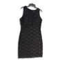 Womens Black Sleeveless Lace V-Neck Back Zip Short Sheath Dress Size 12 image number 1