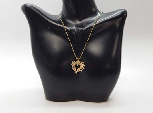 14K Yellow Gold 0.75 CTTW Diamond Pave Open Heart Pendant Necklace 5.3g image number 1