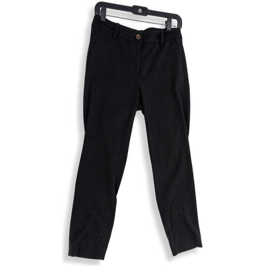 Women Black Flat Front Pockets Straight Leg Regular Fit Dress Pant Size 4 image number 1