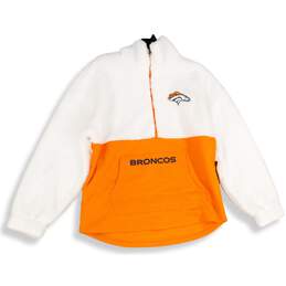 NWT NFL Team Apparel Womens White Orange Denver Broncos Half Zip Jacket Size L/G