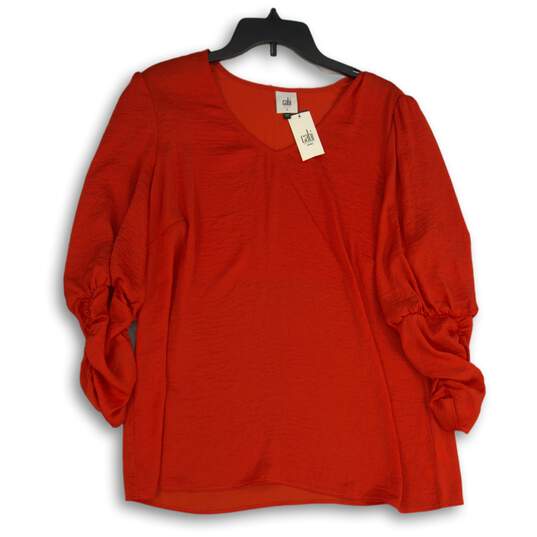 NWT Cabi Womens Orange V-Neck 3/4 Sleeve Pullover Blouse Top Size Large image number 1