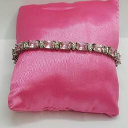Ross-Simons Sterling Silver Melee Diamond Pink Gemstone 1 1/2 Bracelet 17.3g