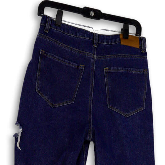 NWT Womens Blue Medium Wash Distressed Denim Straight Leg Jeans Size 4 image number 4