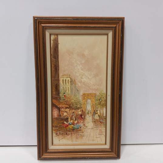 Framed And Signed Paris Street Oil Painting By M. Church 30" x 18" image number 1