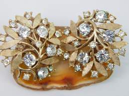 VNTG Crown Trifari Rhinestone & Brushed Gold Tone Clip-On Earrings 17.8g alternative image