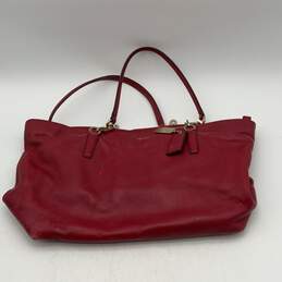 Coach Womens Tote Handbag Double Strap Inner Pockets Red Leather