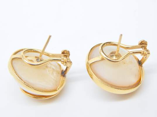 14K Gold White Blister Pearl Spiral Overlay Omega Clip Post Earrings 12.2g image number 4