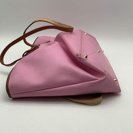 Womens Pink Brown Leather Inner Pocket Bottom Studded Zipper Tote Bag image number 2