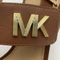 Womens Brown Gold Leather Buckle Wedge Heel Platform Sandals Size 6 M image number 4