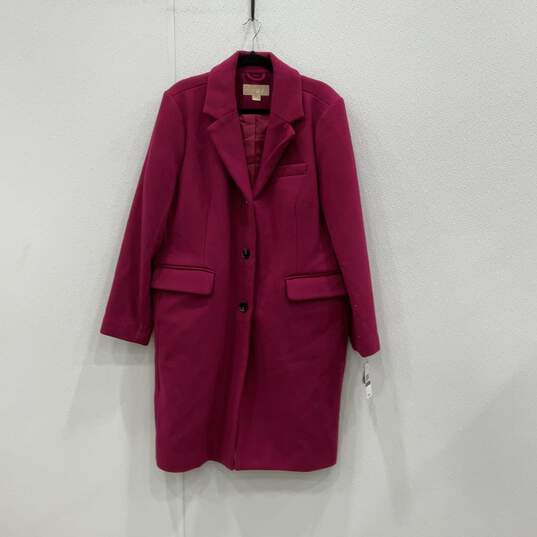NWT Michael Michael Kors Womens Magenta Button Front Long Overcoat Size XXL image number 1