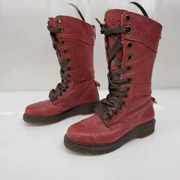 Dr. Martens Women's Triumph 1914 Red Leather Floral Lined Lace Up Boots Size 6