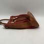 Valentina Womens Red Brown Leather Double Handle Drawstring Bucket Handbag image number 3