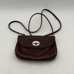 Fossil Womens Clutch Crossbody Bag Pocket Turn Lock Brown Pebbled Leather