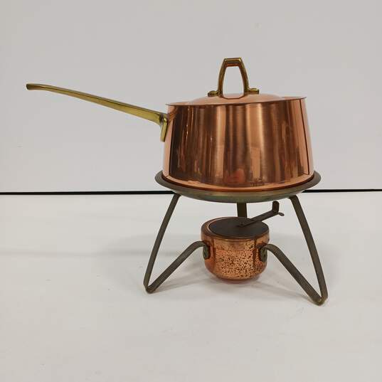 Vintage Bronze Paul Reves Chafing Dish Fondue Pot w/ Top image number 4