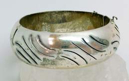 Vintage Taxco Sterling Silver Lined Modernist Hinged Bangle Bracelet 47.0g