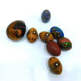 Assorted Wood Ceramic Eggs Hand Carved Hand Painted Figurine Home Decor