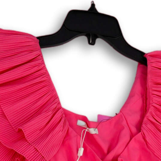 NWT Womens Pink Ruffle Sleeve V-Neck Drawstring Cropped Blouse Top Size M image number 3