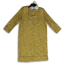 NWT Anne Klein Womens Gold Sequin 3/4 Sleeve Round Neck Mini Dress Size Large
