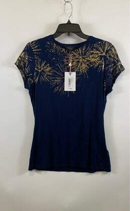 NWT Ted Baker Womens Blue Amranth Stardust Fitted Firework Sparkle T-Shirt Sz 3