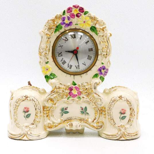 Vintage Mantle American Beauti-Lamp Ceramic Body Electric Clock 24K Gold WORKS image number 1