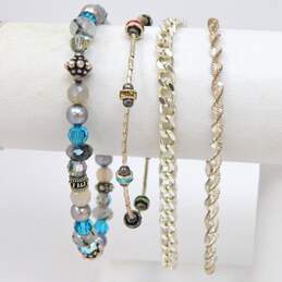 Artisan 925 Tourmalinated Quartz Pearl Crystal & Chain Bracelets 31.0g