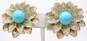 Joan Boyce Goldtone Faux Turquoise Ball & Rhinestones Pave Flower Clip On Earrings 41.4g image number 2