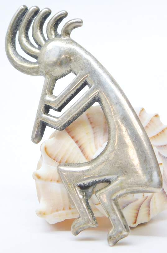 Navajo Dine Artisan 925 Sterling Silver Kokopelli Pendant Brooch 24.8g image number 3