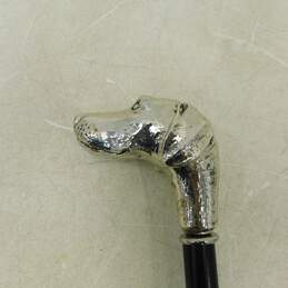 Vintage Wood Walking Cane With Silver-Tone Dog Head Handle Made In Italy alternative image