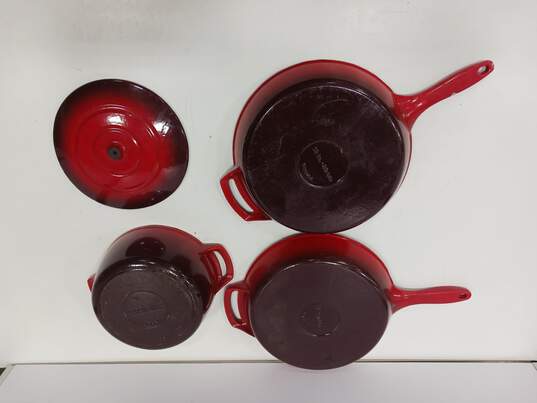 3PC  Red Cast Iron Skillet & Casserole Cookware Bundle image number 3