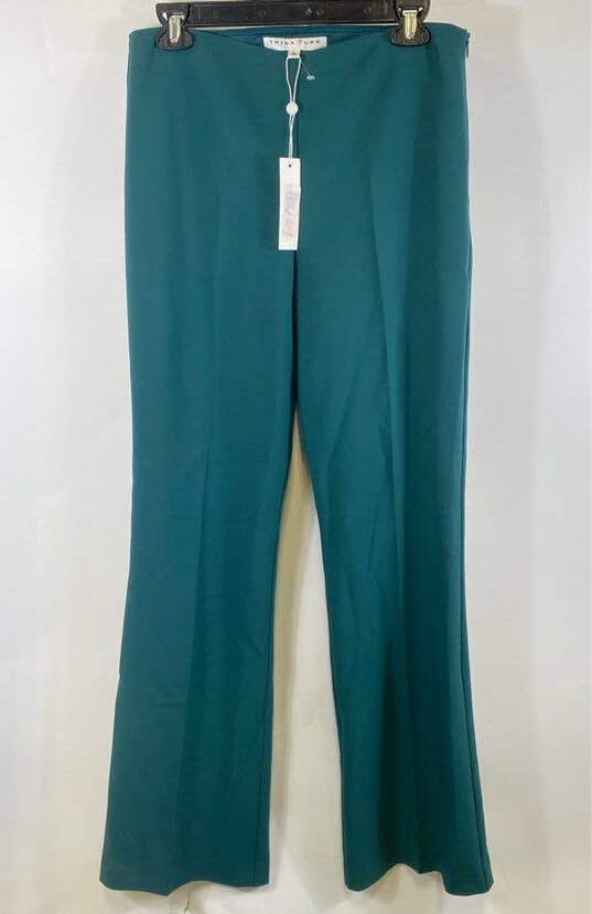 NWT Trina Turk Womens Teal Flat Front High-Waisted Flared Leg Dress Pants Size 6 image number 1