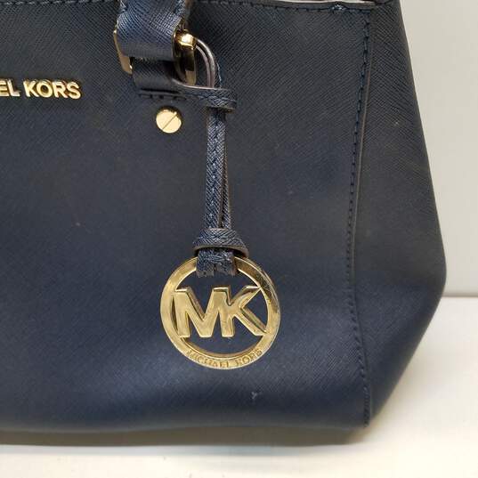 MICHAEL KORS Dark Navy Blue Saffiano Leather Large Shoulder Tote Bag