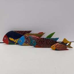 Mexican Hand Carved & Painted Wooden Fish Figurines 4pc Set