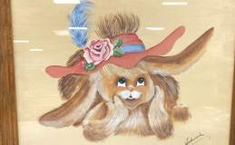 Original Artwork Whimsical Bunny with Bonnet/ Framed Signed Painting alternative image