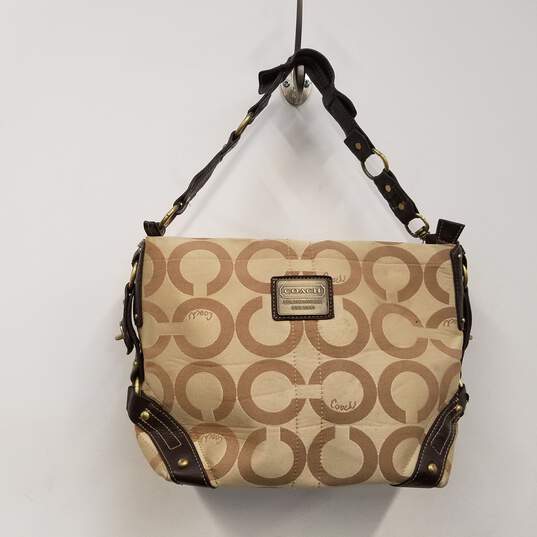 Buy the Coach Carly Signature Beige Shoulder Bag | GoodwillFinds