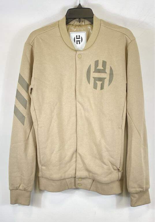 Adidas Mens Beige Long Sleeve James Harden Basketball Bomber Jacket Size Medium image number 1