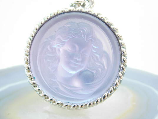 Kirks Folly Lavender Glass Carved Angel Silver Tone Charm Pendant 13.7g image number 8