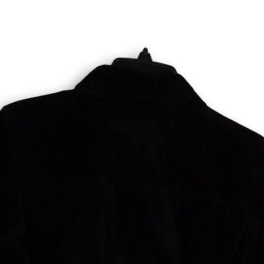 Womens Black Velvet Long Sleeve Collared Pockets Button Front Jacket Size S image number 4