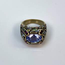 Designer Heidi Daus Gold-Tone Large Blue Crystal Multicolor Stones Band Ring alternative image