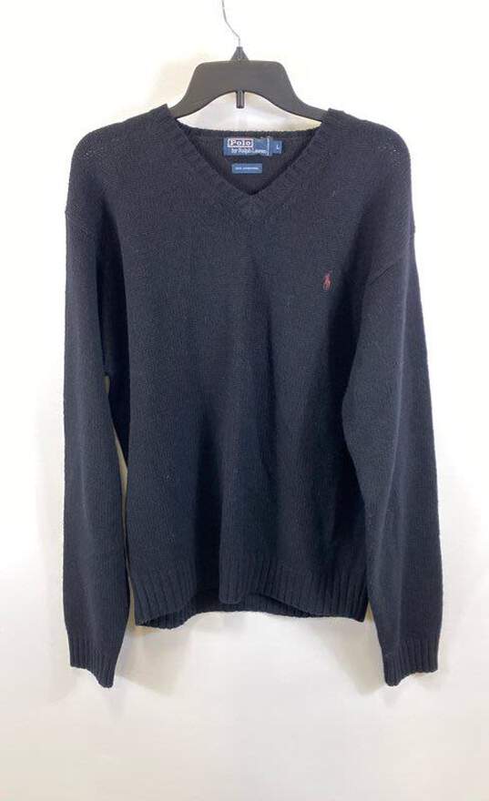 Polo By Ralph Lauren Mens Black Lambs Wool Knit V Neck Pullover Sweater Size L image number 1